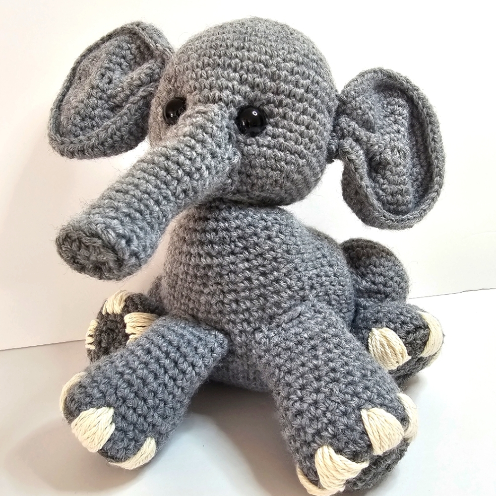 Handmade Gray Elephant Crochet Plush Toy Stuffed Animal Safari Nursery Jungle